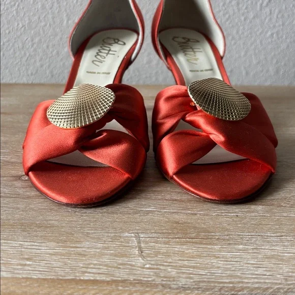 Butter Satin Heels with Gold Shell Accent - Picture 8 of 13